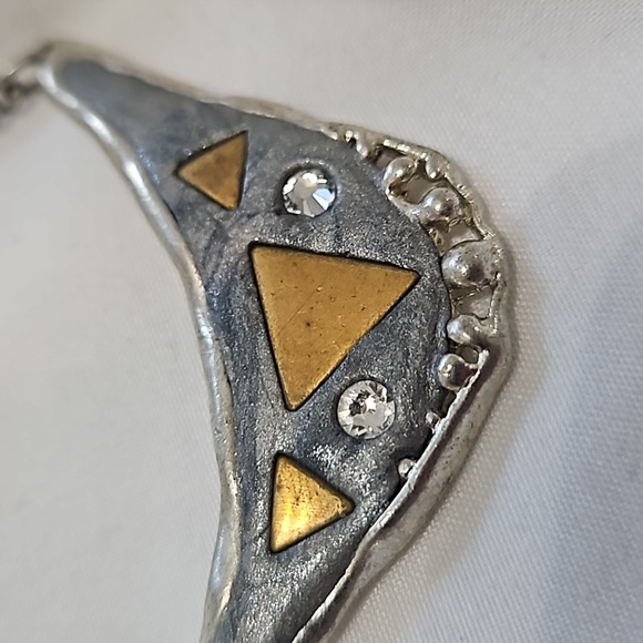 Retro Brutalist Avant Garde Mixed Metal Pendant w/Attached Chain - Picture 3 of 5